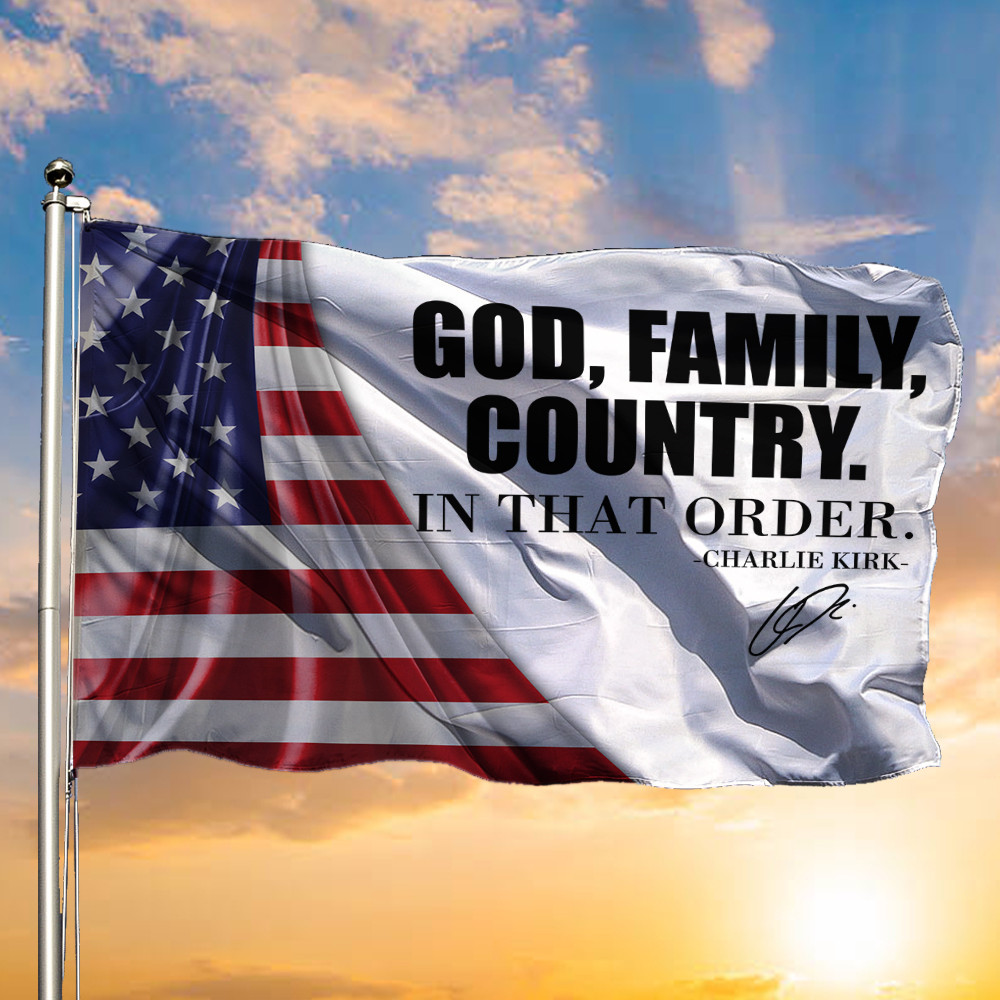 Charlie Kirk God Family Country Merch Flag In That Order Speak Truth Defend Freedom Signed Gift