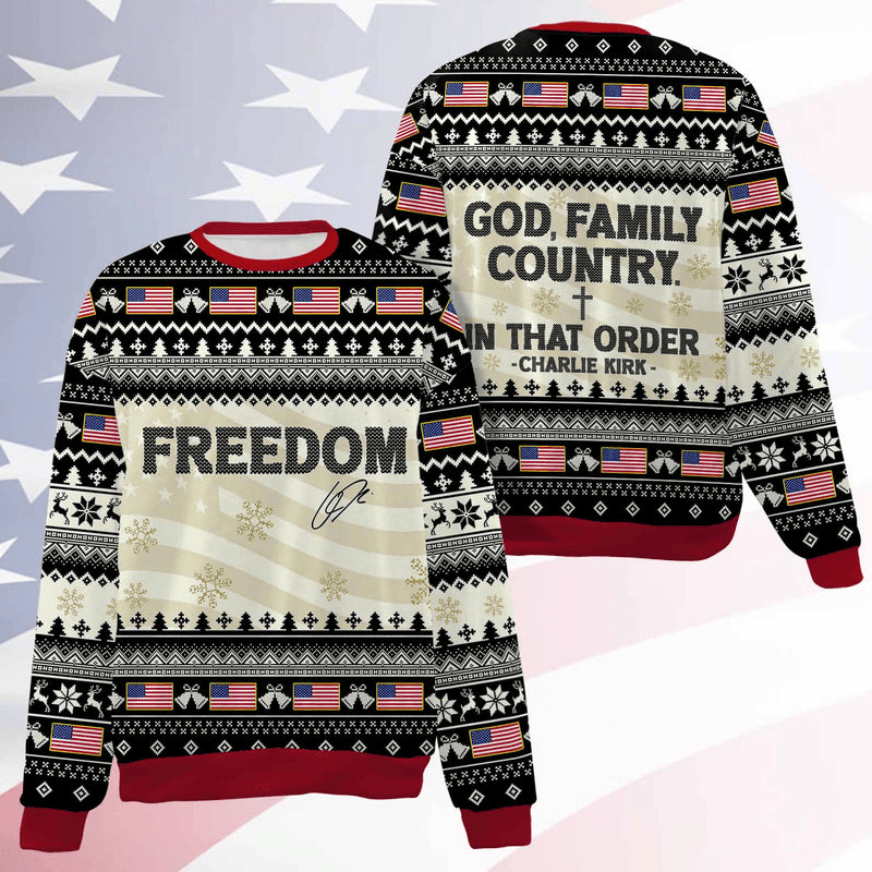 Charlie Kirk God Family Country Ugly Sweatshirt American Flag Christmas Gift for Patriots