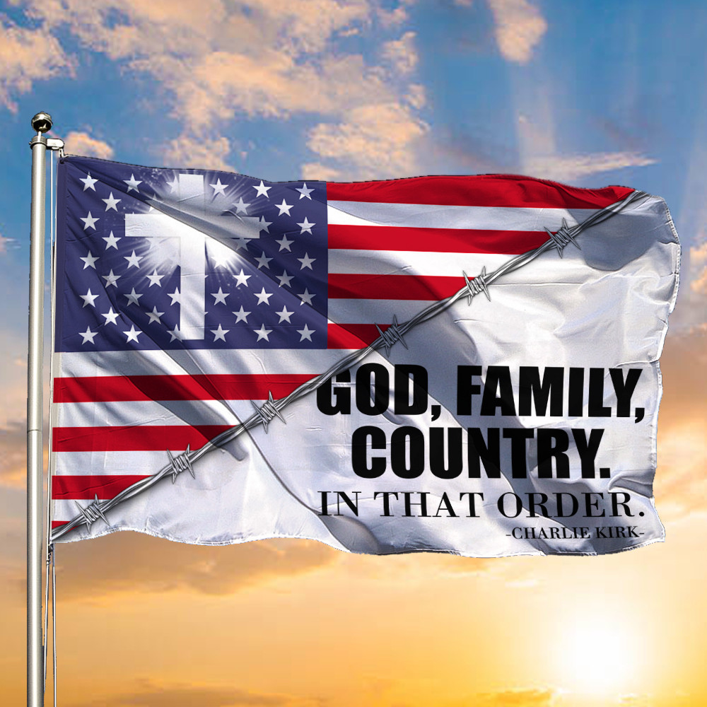 Charlie Kirk God Family Country USA Flag Cross Shape Charlie Kirk Proud Outside Merch