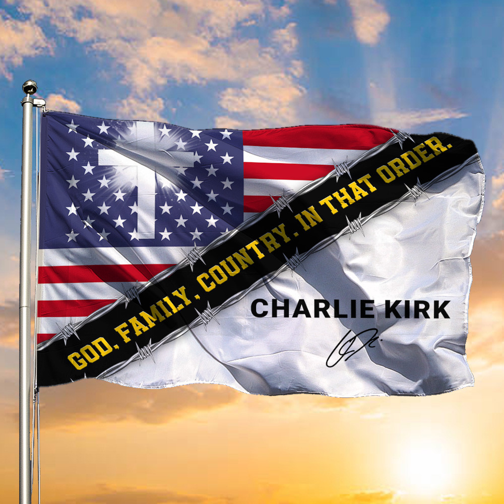 Charlie Kirk God Family Country USA Merch Flag Christian Cross In Loving Memory Signed Gifts