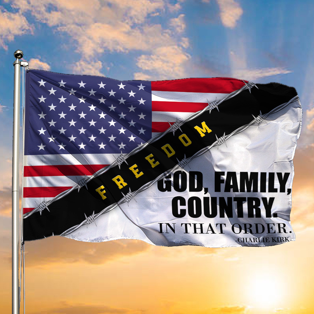 Charlie Kirk God Family Country USA Merch Flag Freedom For Charlie Kirk Proud Outside Decor