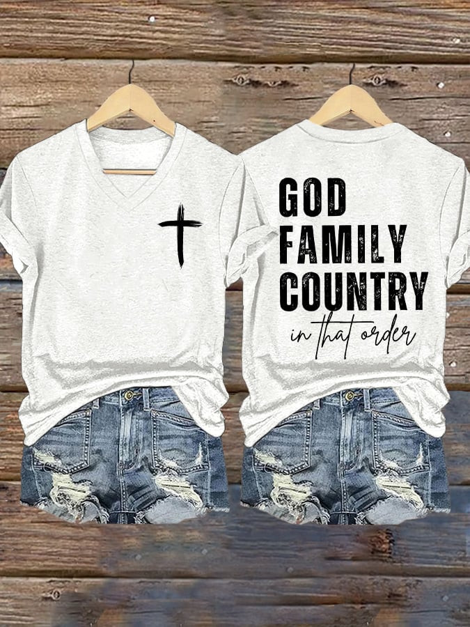 Charlie Kirk God Family Country V-Neck Shirt In That Order Commemorative Charlie Kirk Clothing