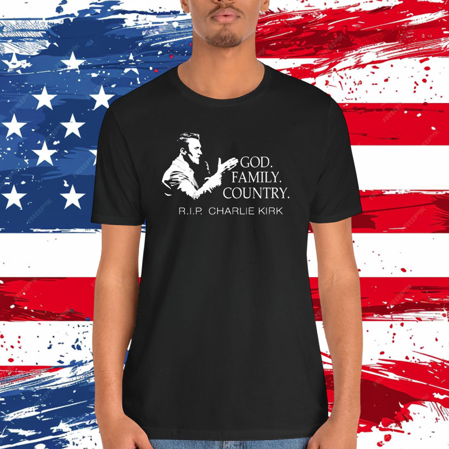 Charlie Kirk God Family In That Order Country Rip USA T-Shirt