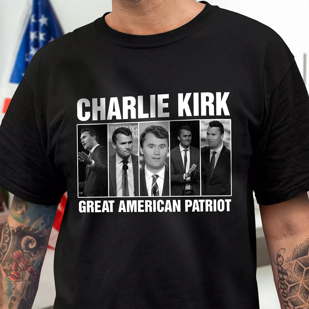 Charlie Kirk Great American Patriot Dark Shirt Gift for Charlie Kirk Supporters