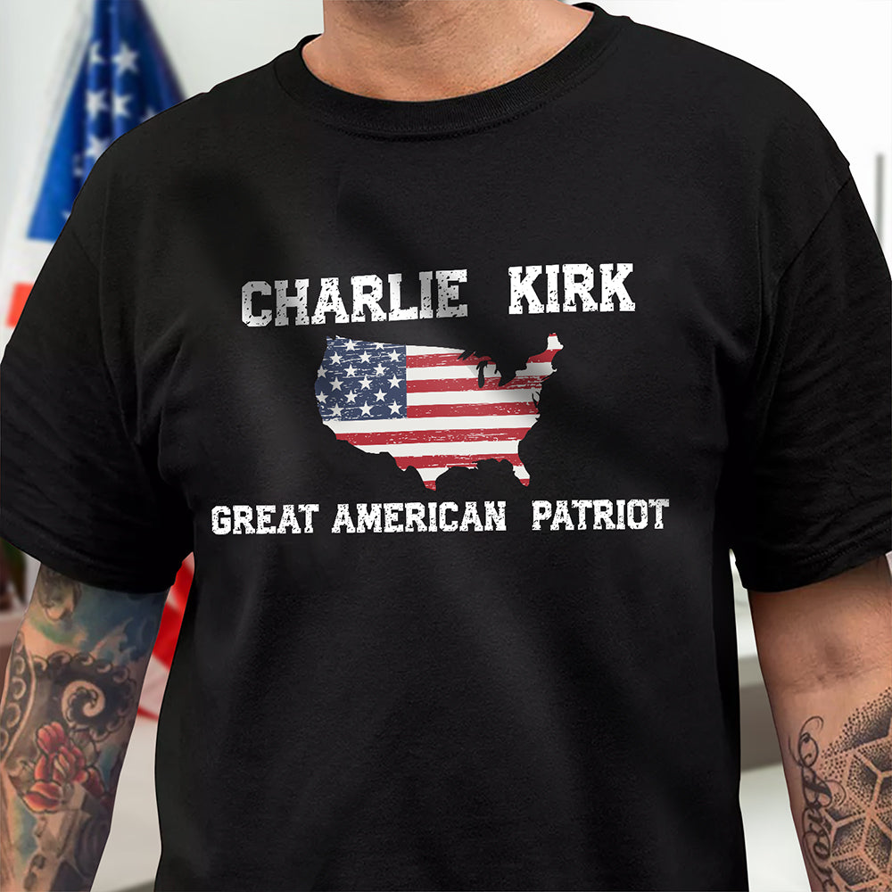 Charlie Kirk Great American Patriot Dark Shirt Gift for Charlie Kirk Supporters
