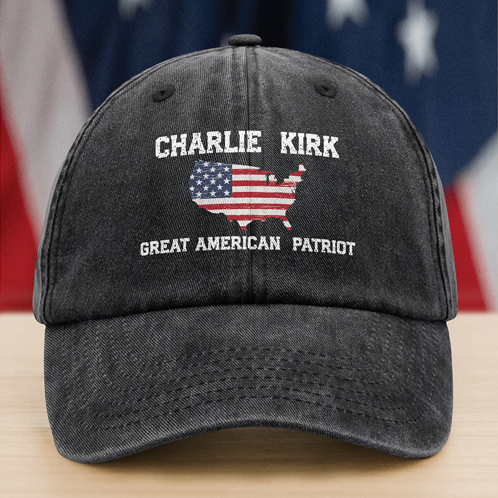Charlie Kirk Great American Patriot Washed Baseball Cap Freedom and Faith