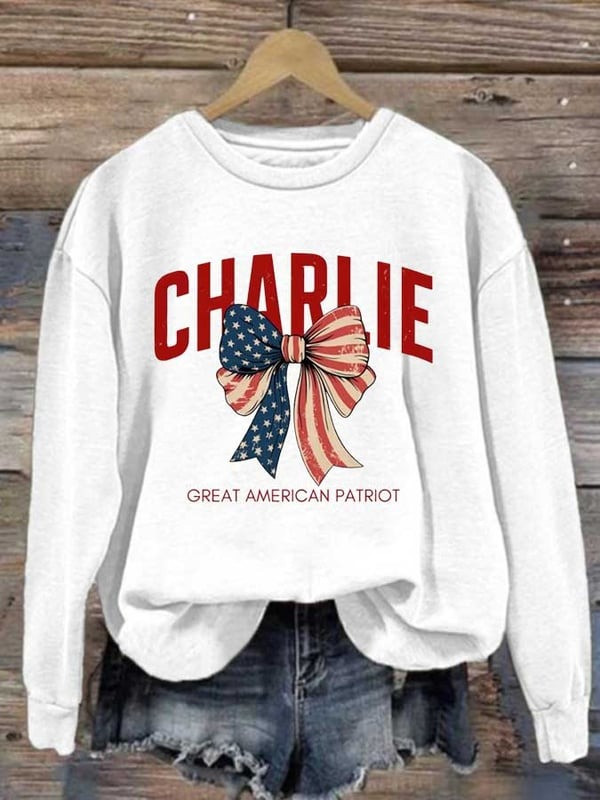 Charlie Kirk Great American Patriot Women's Sweatshirt TPUSA Merch Patriotic Gifts