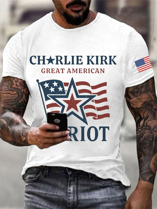 Charlie Kirk Great American T-Shirt Patriot USA Flag Star Graphic Tee Presents For Men