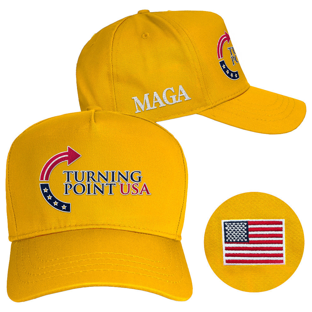 Charlie Kirk Hat Embroidered Turning Point USA Hat MAGA Gold Cap Gifts For Him