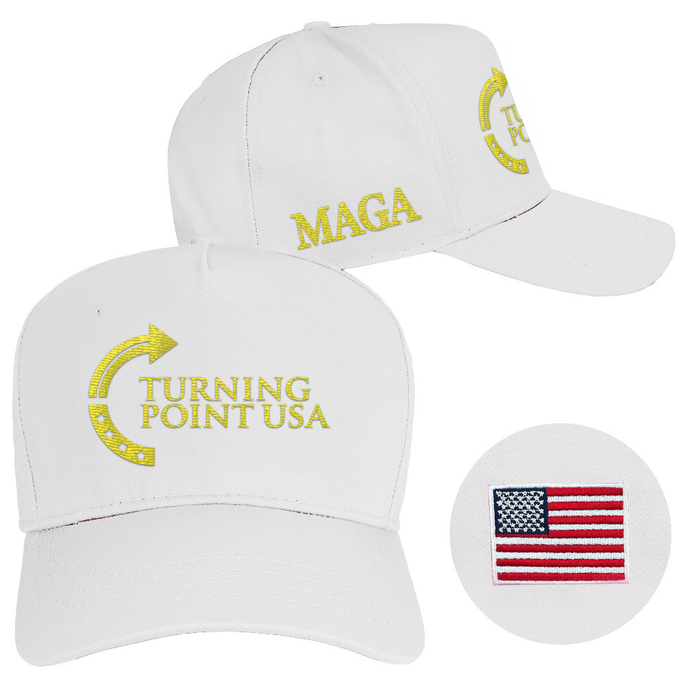 Charlie Kirk Hat Turning Point USA Hat MAGA White Cap Embroidered Patriotic Gifts