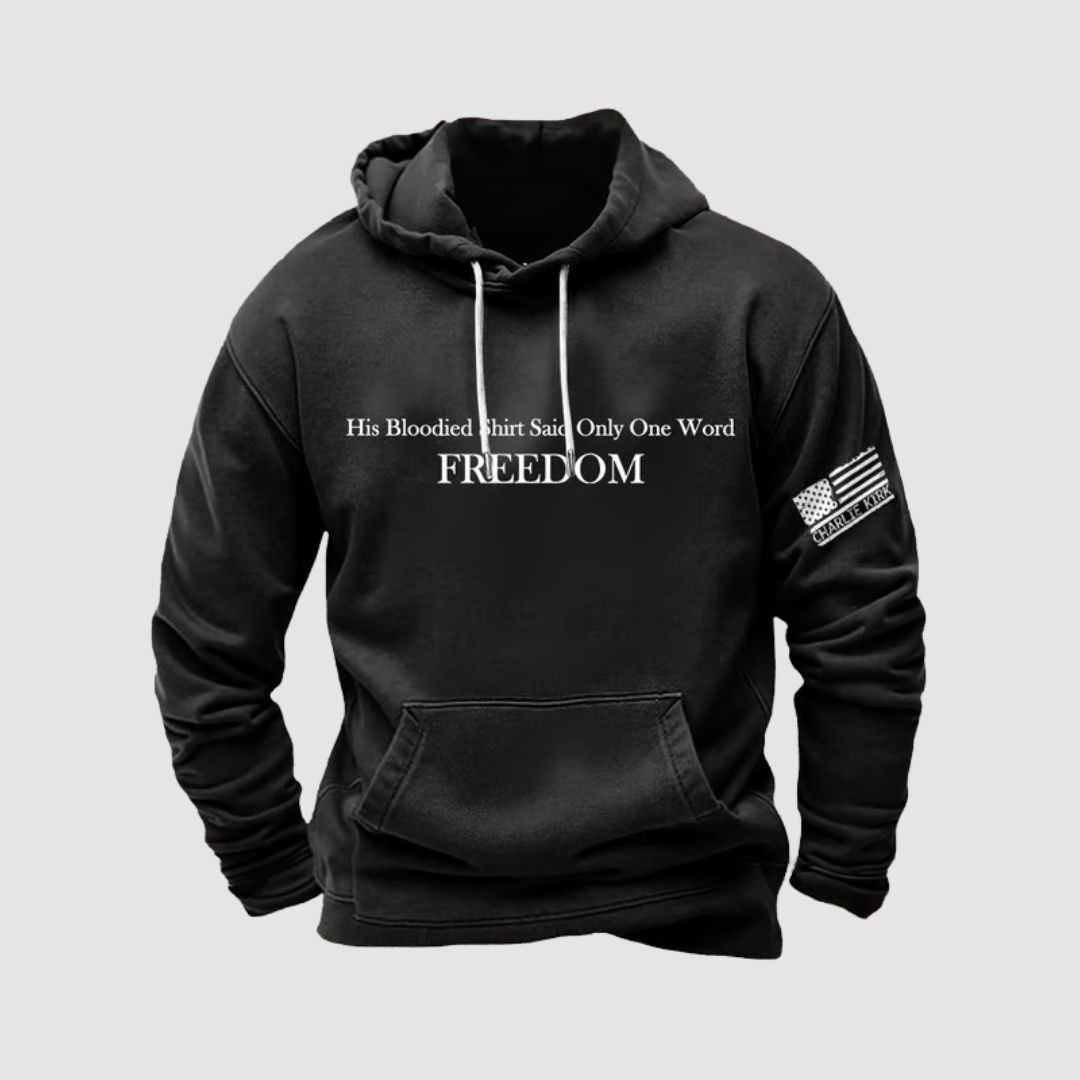 Charlie Kirk His Bloodied Shirt Hoodie Said One Word Freedom Proud Tribute Clothing