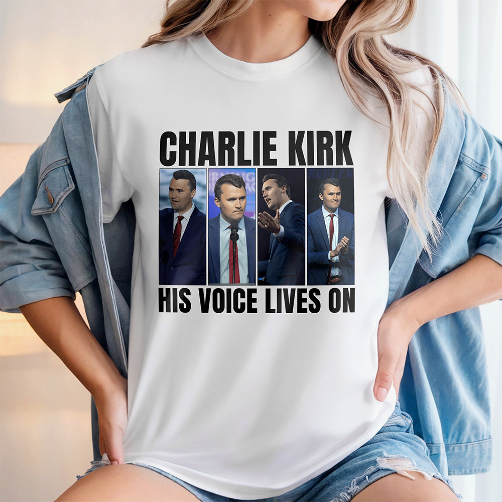 Charlie Kirk His Voice Lives On Bright Shirt Gift for American Conservatives