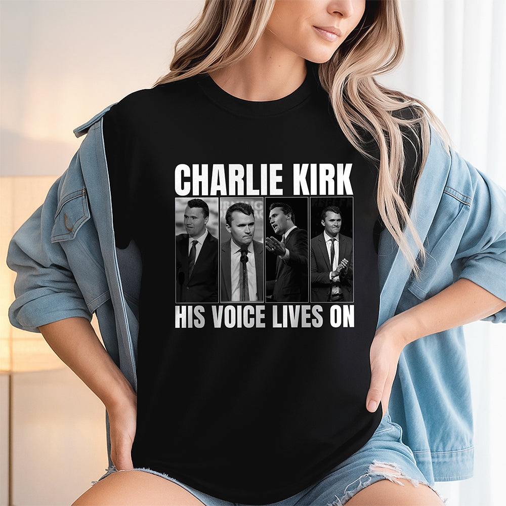 Charlie Kirk His Voice Lives On Dark Shirt Gift for Charlie Kirk Supporters