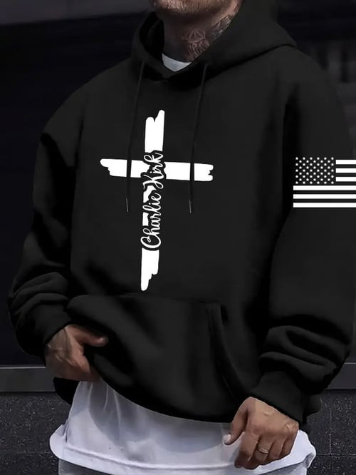 Charlie Kirk Holy Cross Hoodie Rest In Peace Charlie Kirk Apparel Faith Gift For Supporters