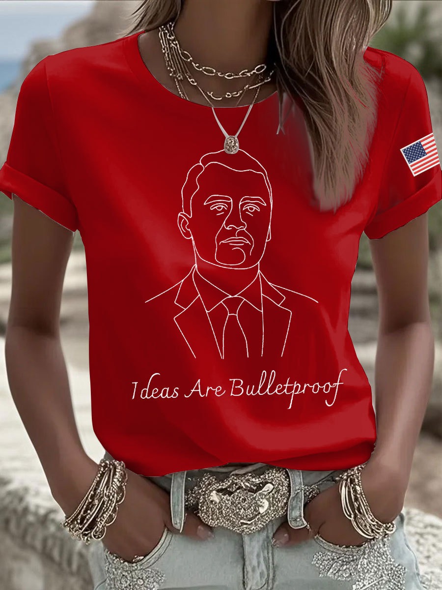 Charlie Kirk Ideas Are Bulletproof T-Shirt Charlie Kirk Commemorative Portrait Shirt Charlie Kirk Ideas Are Bulletproof T-Shirt Charlie Kirk Commemorative Portrait Shirt