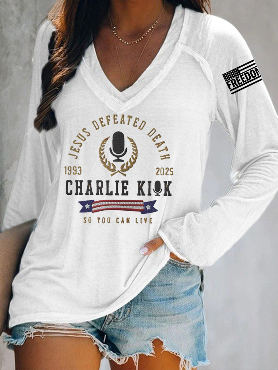Charlie Kirk It's All About Jesus V-Neck Long Sleeve Shirt 1993 2025 So You Can Live Gifts