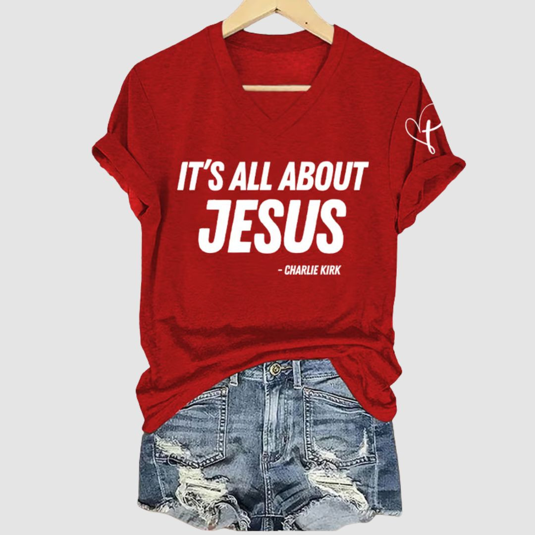 Charlie Kirk It's All About Jesus V-neck Shirt Commemorative Faith And Freedom Shirt
