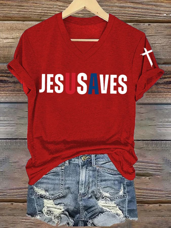 Charlie Kirk Jesusaves V-Neck Shirt Jesus Saves Shirt Proud Charlie Kirk Apparel