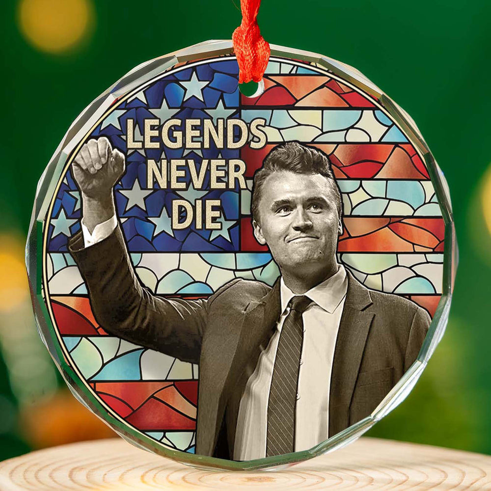 Charlie Kirk Legend Never Dies Glass Christmas Ornament Tribute Charlie Kirk Christmas Decor