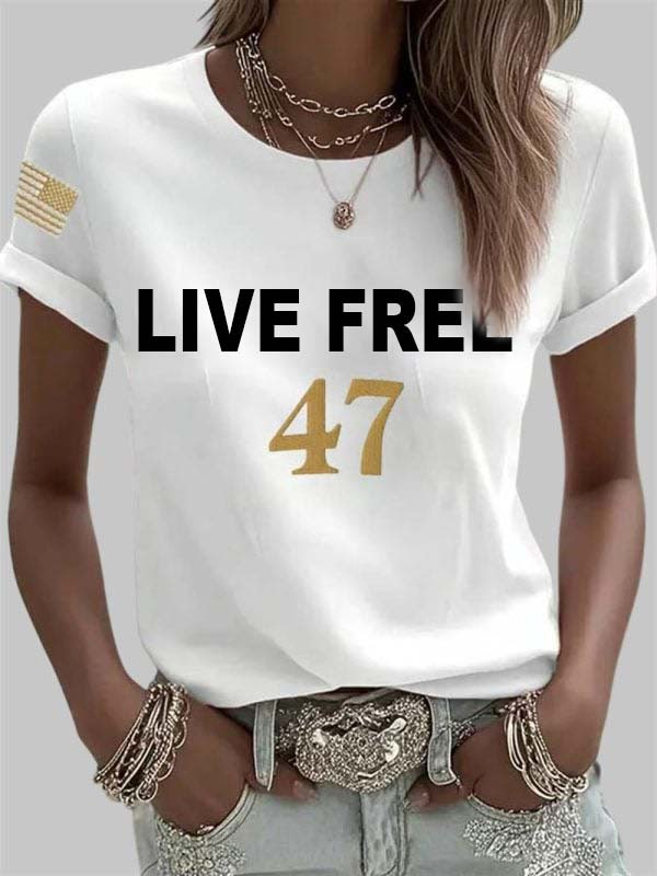Charlie Kirk Live Free 47 T-Shirt USA Flag Graphic Tee Political Freedom Gifts For Women