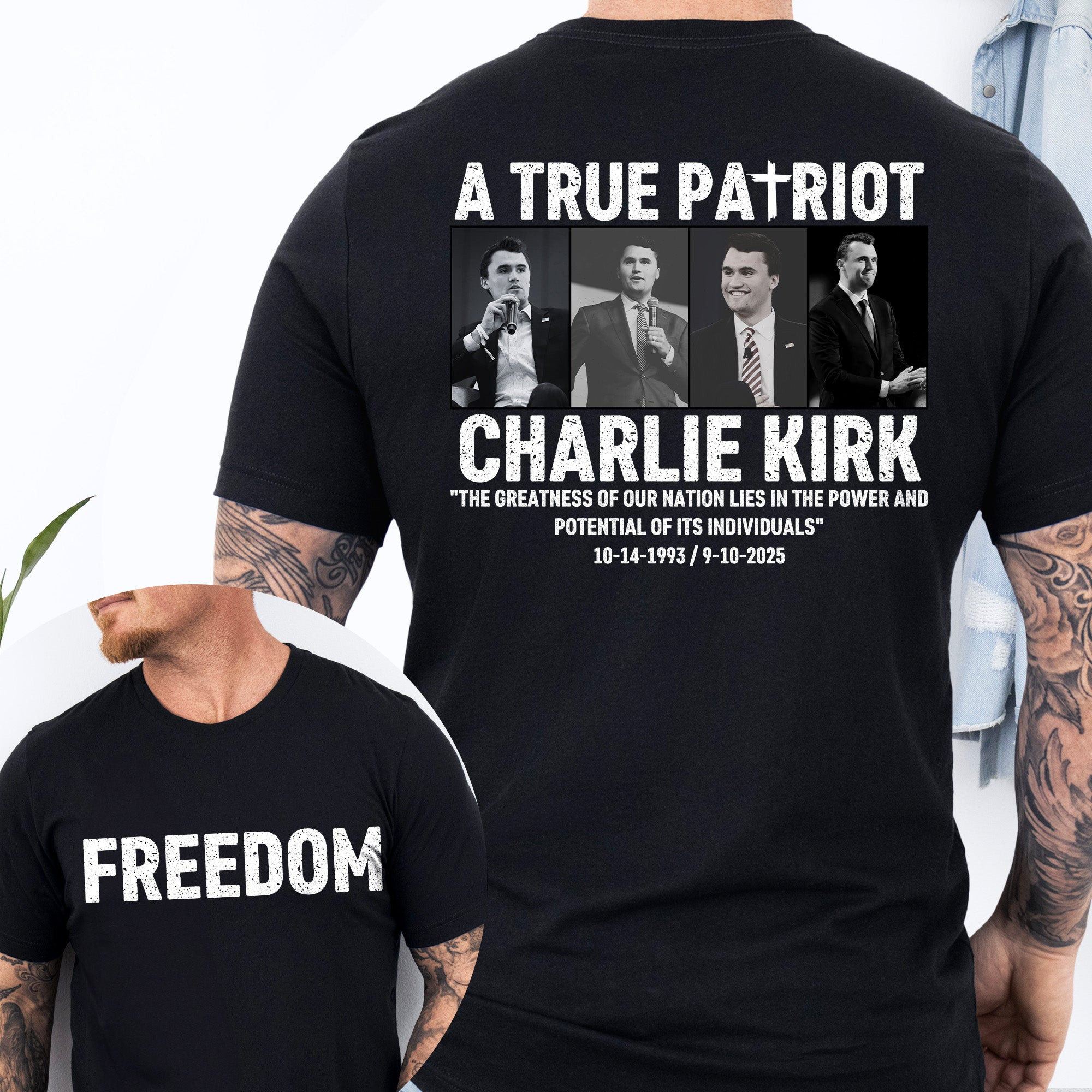 Charlie Kirk Memorial T-shirt A True Patriot 1993 2025 Proud Tribute Charlie Kirk Apparel