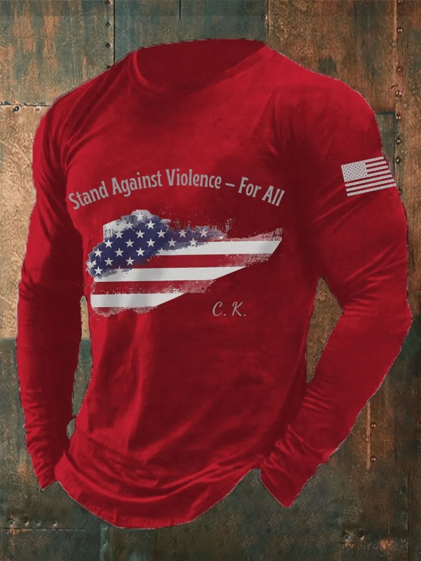Charlie Kirk Men's Long Sleeve Shirt Stand Against Violence For All RIP Charlie Kirk Clothes