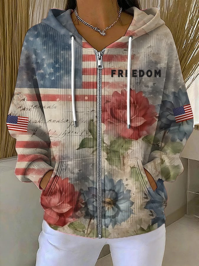 Charlie Kirk Merch Floral USA Flag Freedom Zip Hoodie Charlie Kirk Hoodie Gifts For Mother