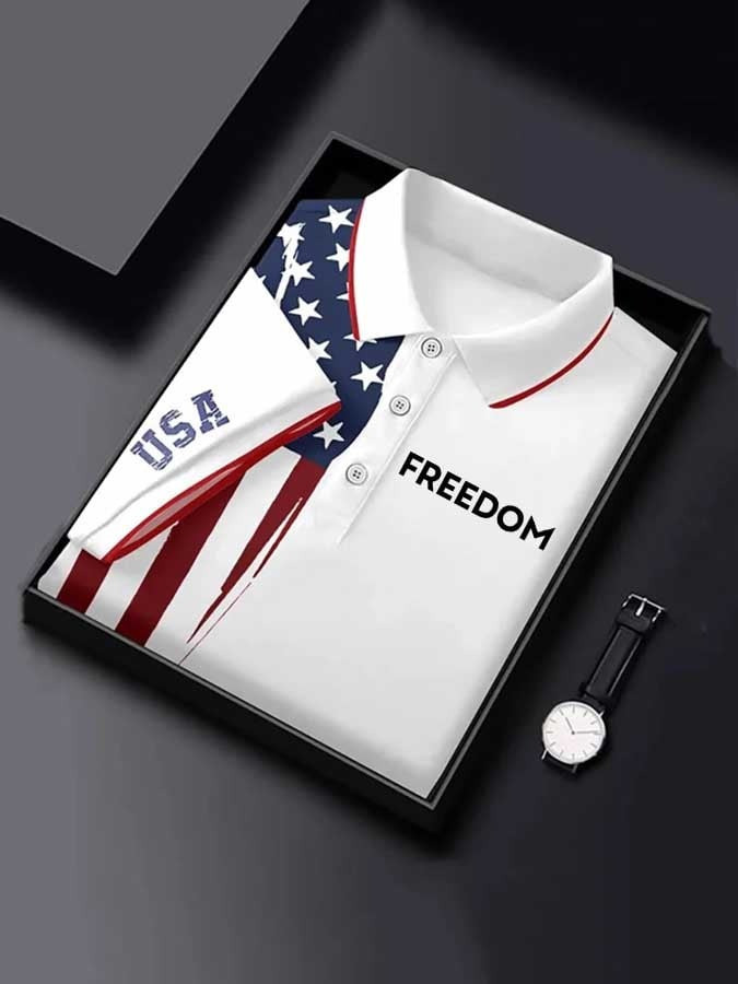 Charlie Kirk Merch Freedom Polo Shirt Charlie Kirk USA Flag Merch Gifts For Trump Supporters