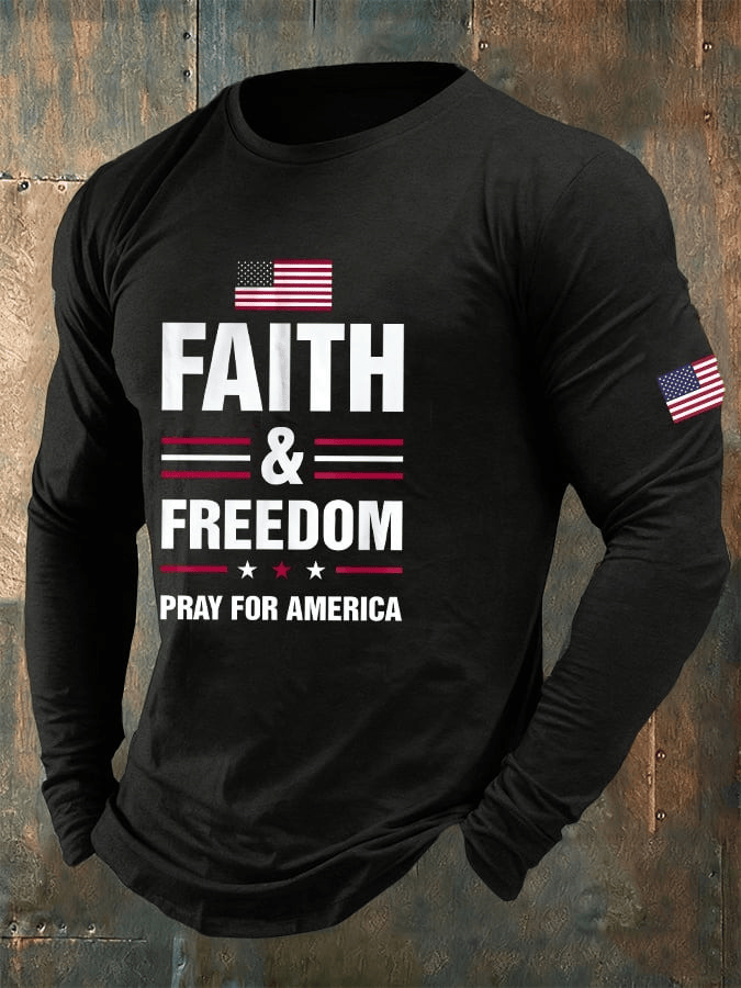 Charlie Kirk Merch Freedom Shirt Faith And Freedom Pray For America Long Sleeve T-Shirt Tribute Gifts
