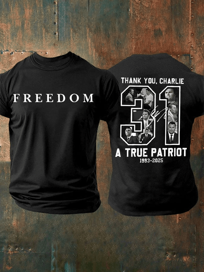 Charlie Kirk Merch Freedom T-Shirt Thank You Charlie A True Patriot Shirt TPUSA Merch Gifts Charlie Kirk Gift