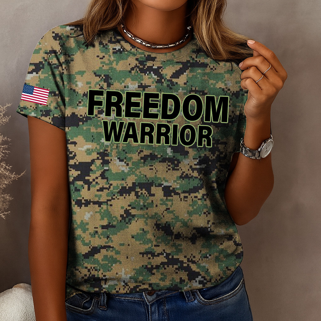 Charlie Kirk Merch Freedom Warrior Camo T-Shirt Freedom Charlie Kirk Shirt Supporters Gifts