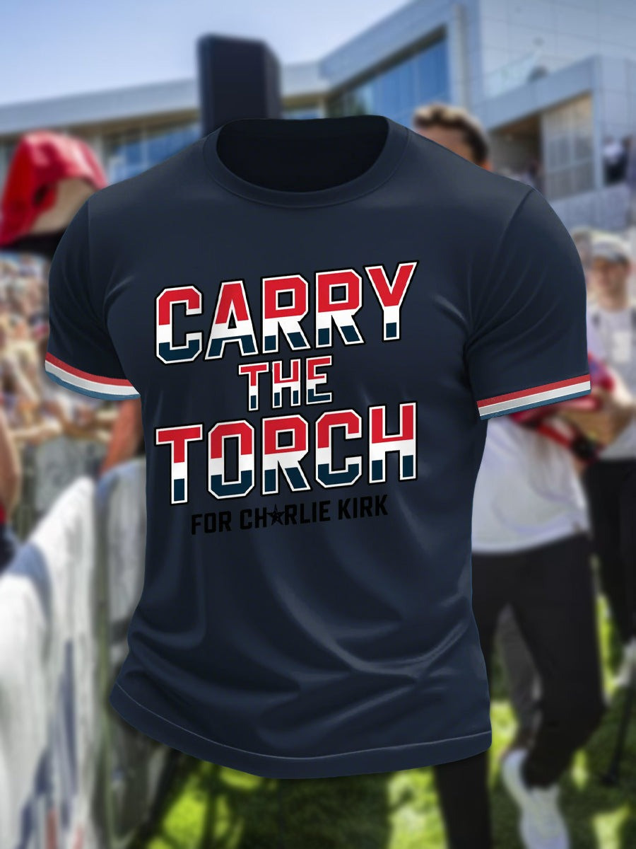 Charlie Kirk Merch Men's Carry The Torch short sleeves t-shirt Gifts For Patriots