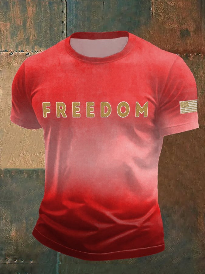 Charlie Kirk Merch Men's Freedom Print Round Neck T-shirt Gifts For Patriots