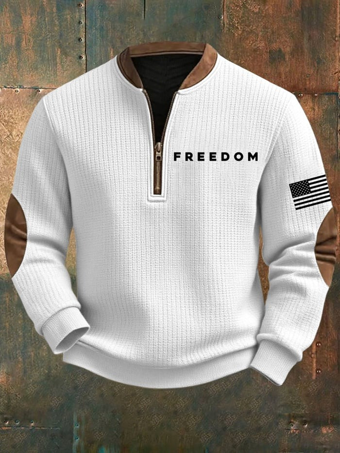 Charlie Kirk Merch Men's Freedom Print Zipper Neck Knit Sweatshirt Gifts For Patriots