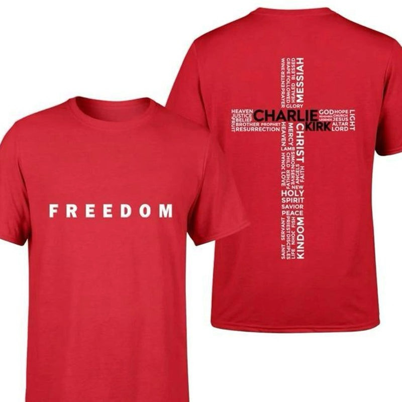Charlie Kirk Merch Red Freedom Shirt Charlie Kirk Patriotic T-Shirt Gifts For Father