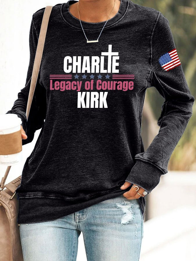 Charlie Kirk Merch Retro Faith Cross Legacy Of Courage Print Sweatshirt Gifts For Patriots