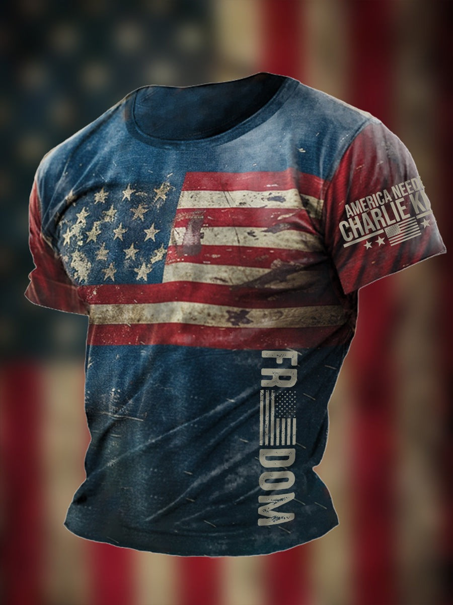 Charlie Kirk Merch Retro USA Flag Freedom Shirt America Need Charlie Kirk T-Shirt Gifts For Patriots