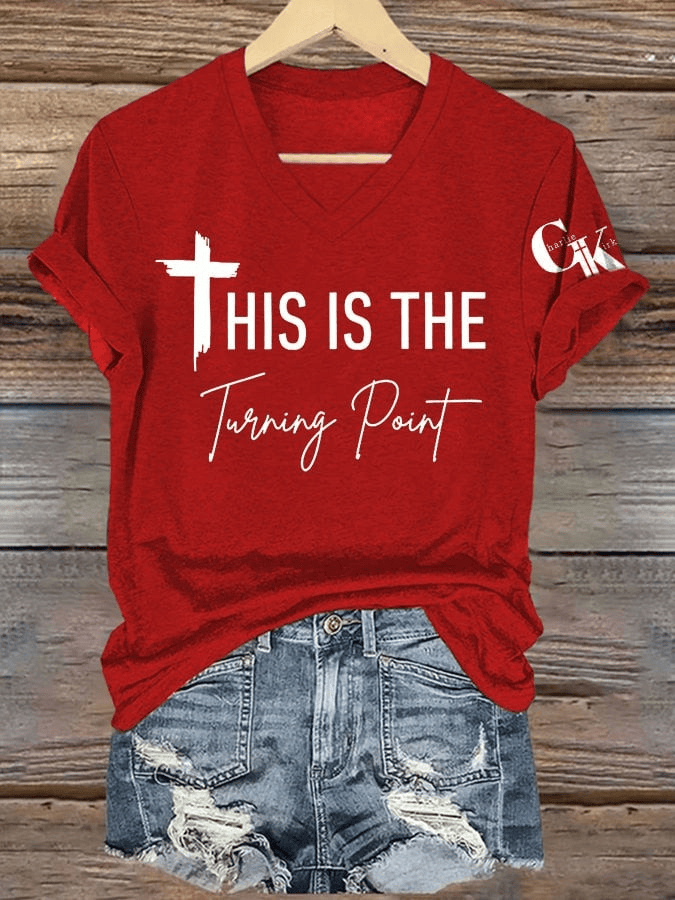 Charlie Kirk Merch This Is Our Turning Point V-neck Shirt RIP Charlie Kirk Shirt TPUSA Merch Tribute Gifts