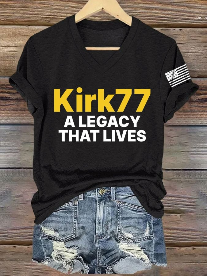 Charlie Kirk Merch V-Neck Retro A Legacy That Lives Print T-Shirt Gifts For Patriots