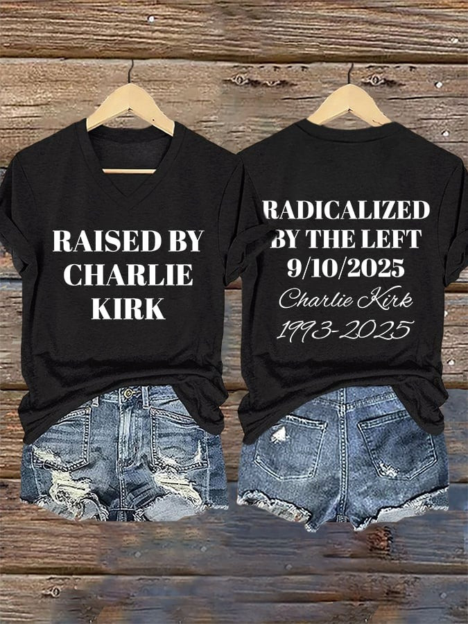 Charlie Kirk Merch V-Neck Retro Radicalized By The Left Print T-Shirt Gifts For Patriots