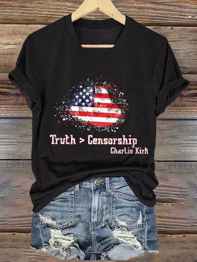 Charlie Kirk Merch V-Neck Retro Truth Censorship Print T-Shirt Gifts For Patriots