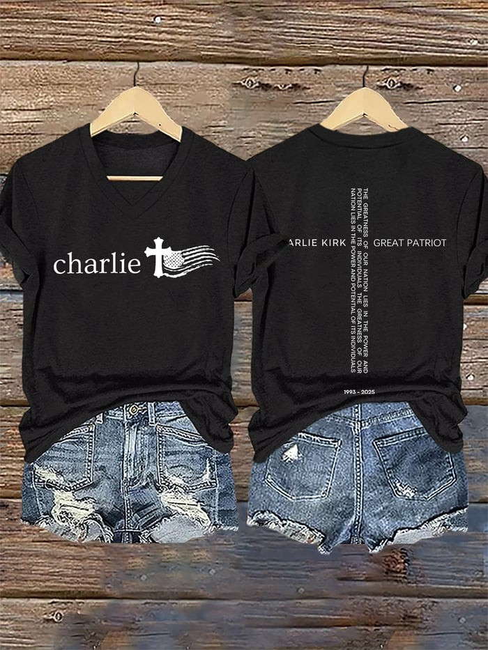 Charlie Kirk Merch V-Neck Shirt Faith Flag Cross The Greatness Of Our Nation Lies In The Power And Potential Of Its Individuals Shirt Patriots Gifts