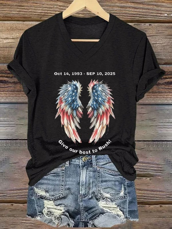 Charlie Kirk Merch V-neck Shirt Give Our Best To Rush 1993 2025 Commemorative Shirt Wear