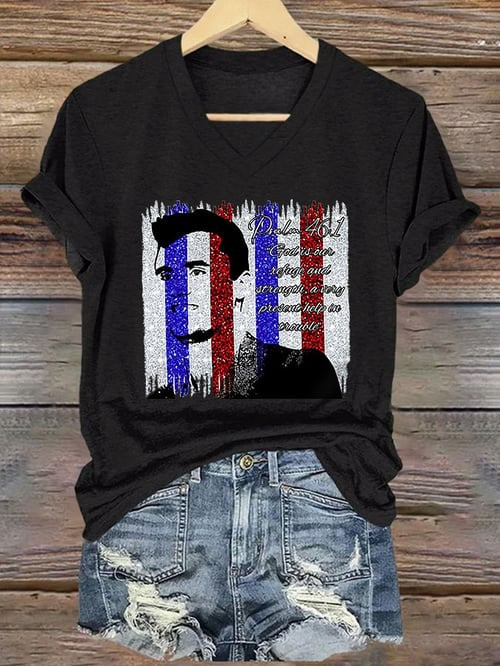 Charlie Kirk Merch V-Neck Shirt God Is Our Refuge And Strength Gifts For Proud Dad