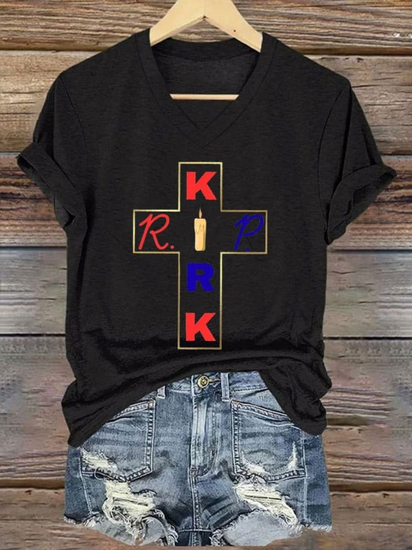 Charlie Kirk Merch V-neck Shirt Rest In Peace Charlie Kirk Commemorative Shirt
