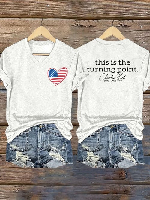Charlie Kirk Merch V-neck Shirt This Is The Turning Point 1993 2025 Signed CK 47 Merch