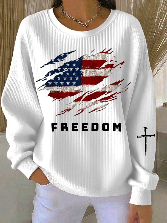 Charlie Kirk Merch Women's Freedom American Flag Casual Sweatshirt Gifts For Patriots