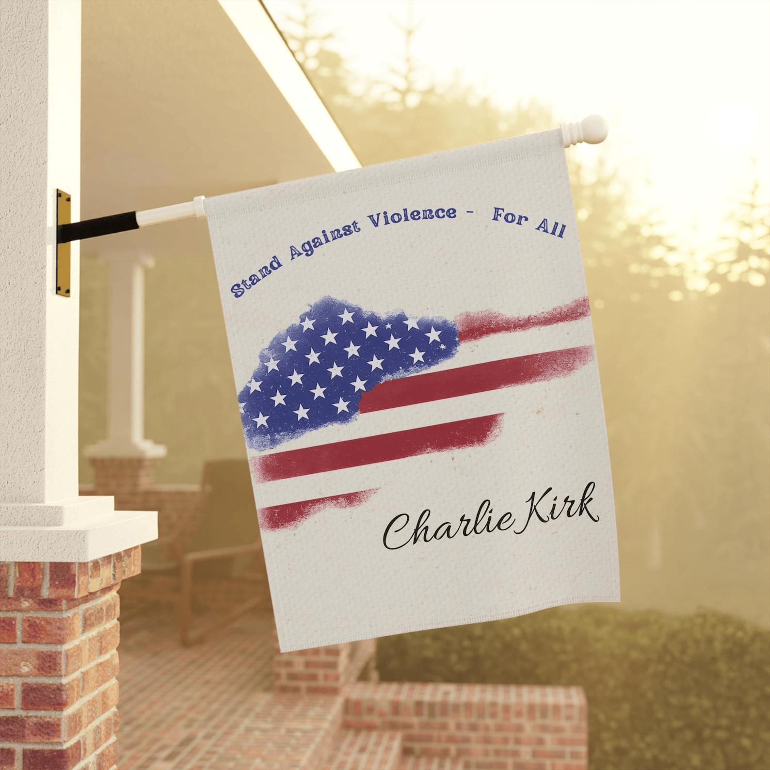 Charlie Kirk Patriotic Garden Banner Stand Against Violence Decor American Flag Memorial for Charlie Kirk