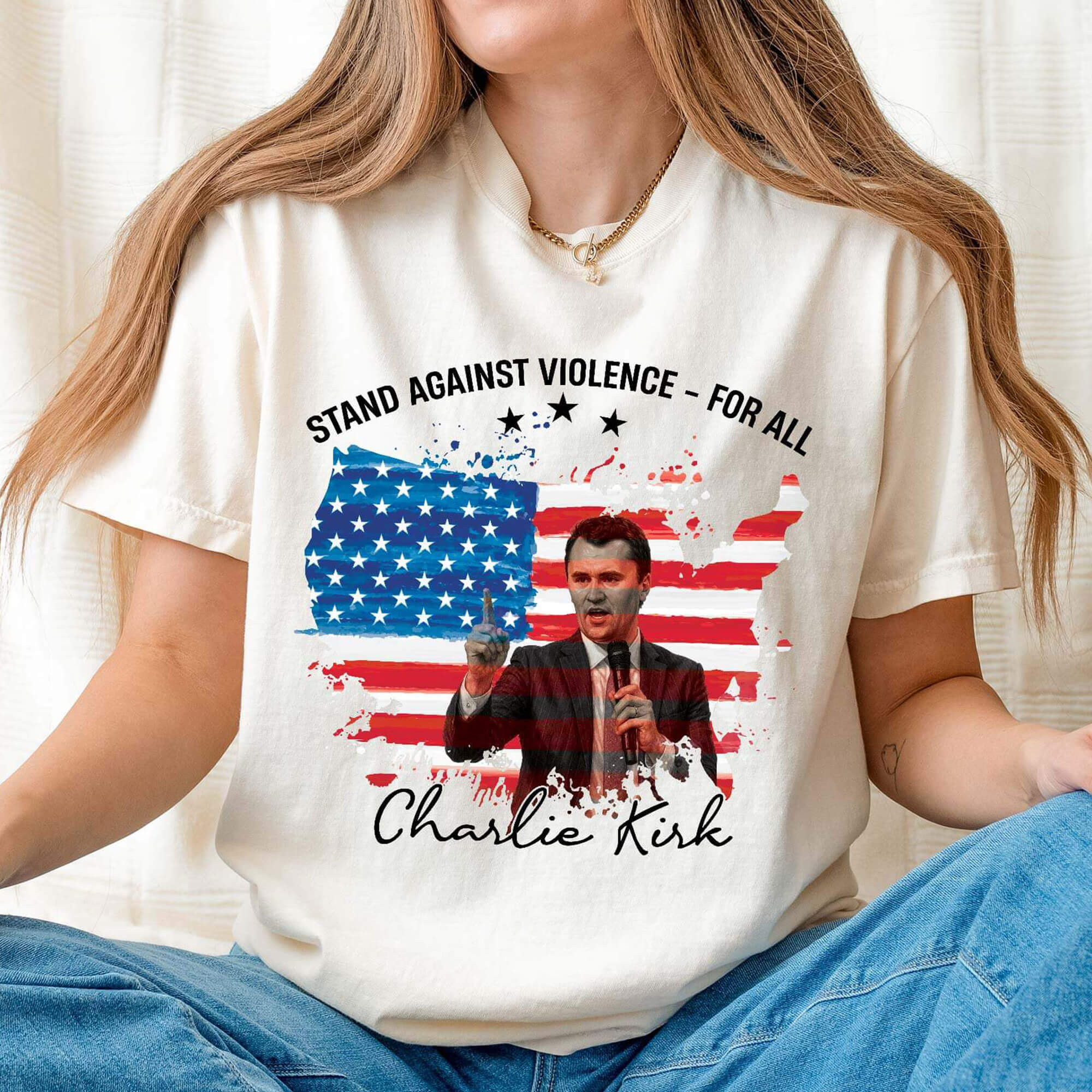 Charlie Kirk Patriotic T-Shirt Stand Against Violence For All Best Live Free Charlie Kirk Shirt