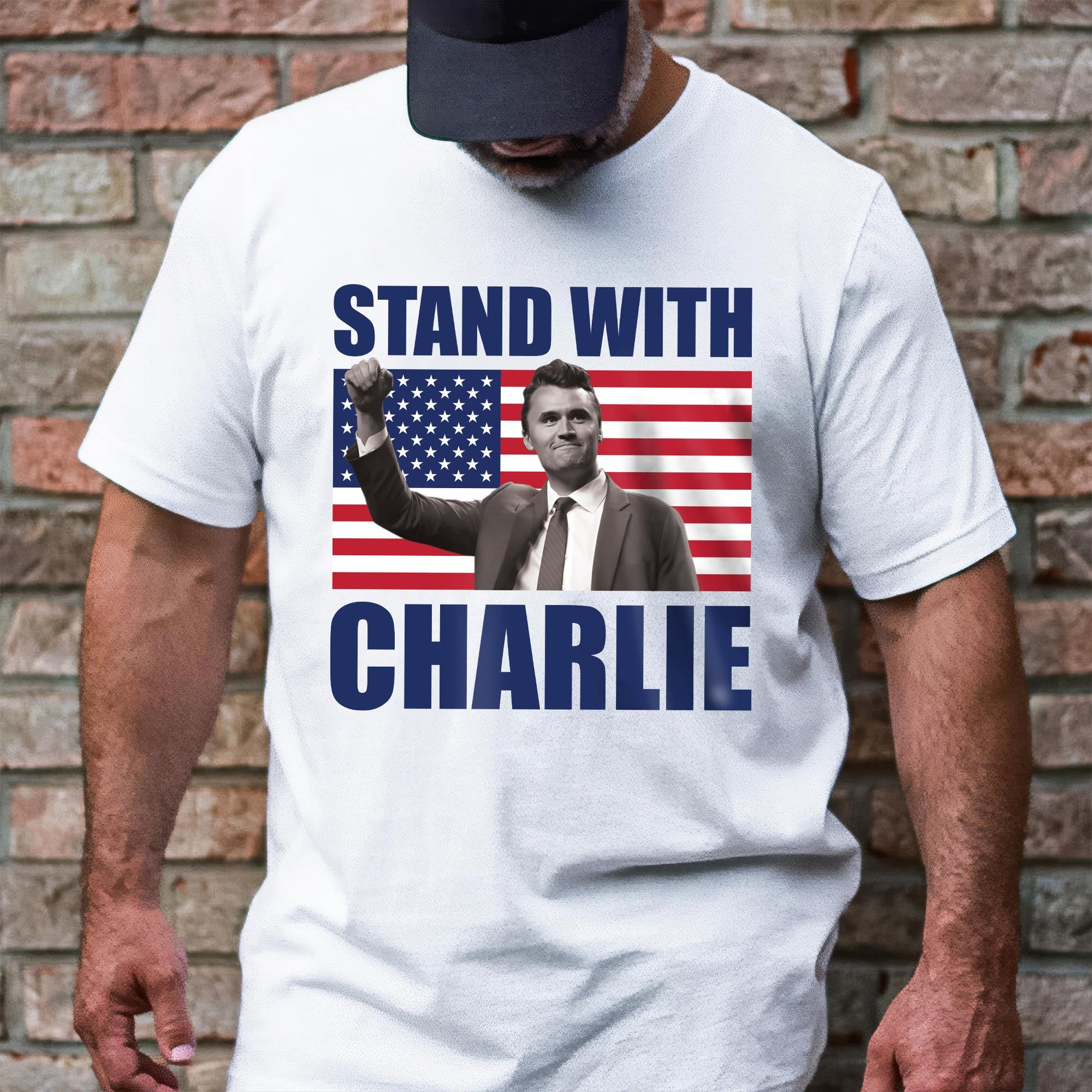 Charlie Kirk Patriotic T-Shirt Stand With Charlie His Voice Lives On Tribute Clothing